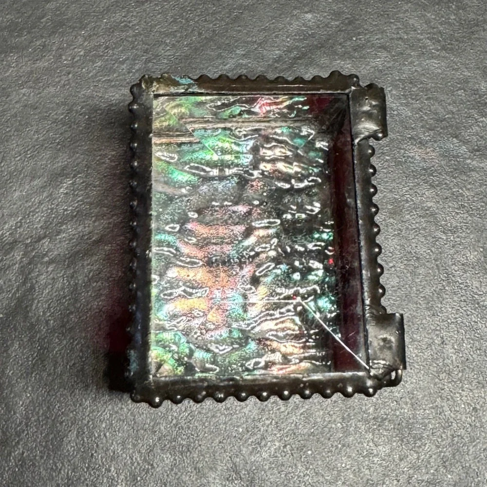 Vintage‎ Red Stained Glass Trinket Ring Box Beveled Lid Ruby Keepsake Box